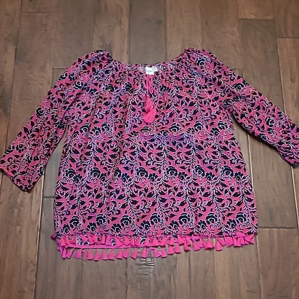 Rafaella women's 3/4 length sleeve top with tassels size XL